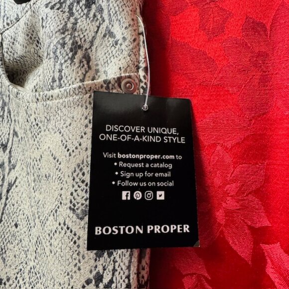 Boston Proper Shimmer Snake Print Five Pocket Pant - Off White- Size 14 - NWT - Picture 6 of 14